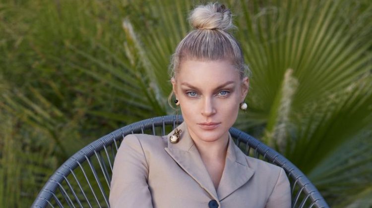 Jessica Stam Poses in Neutral Styles for Harper’s Bazaar Serbia