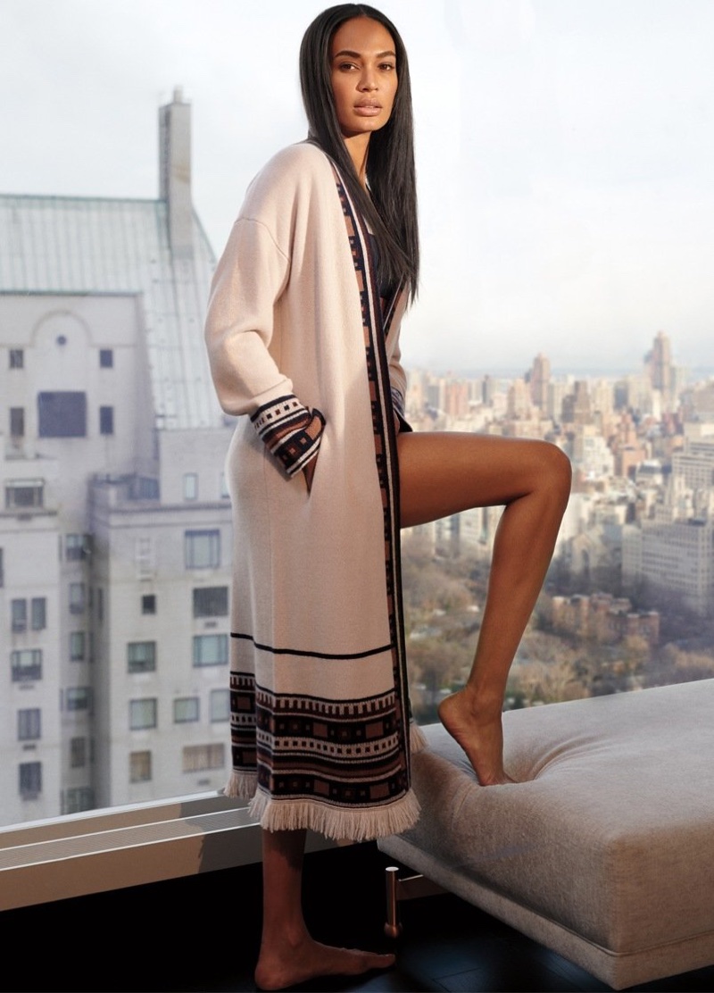 Joan Smalls wears long cardigan in NakedCashmere spring-summer 2019 campaign