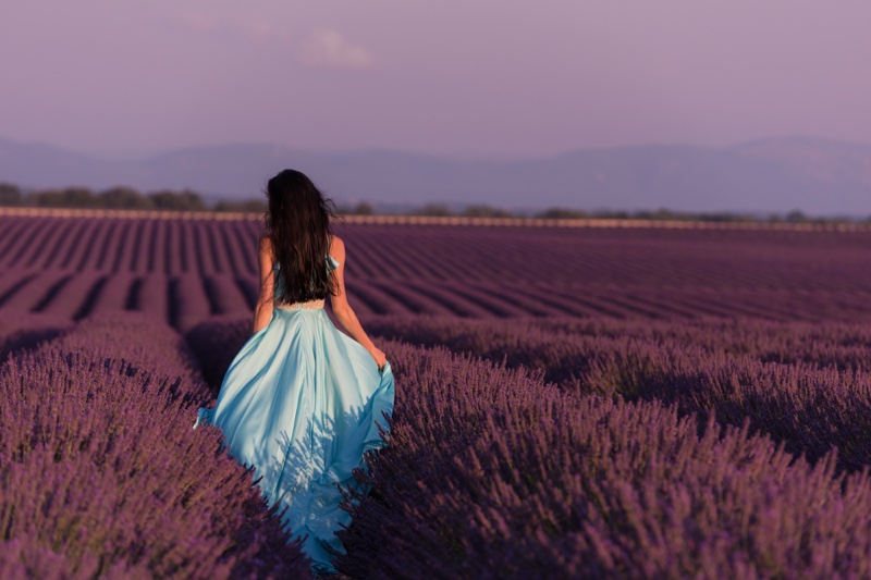 Lavender Field Model in Blue Dress