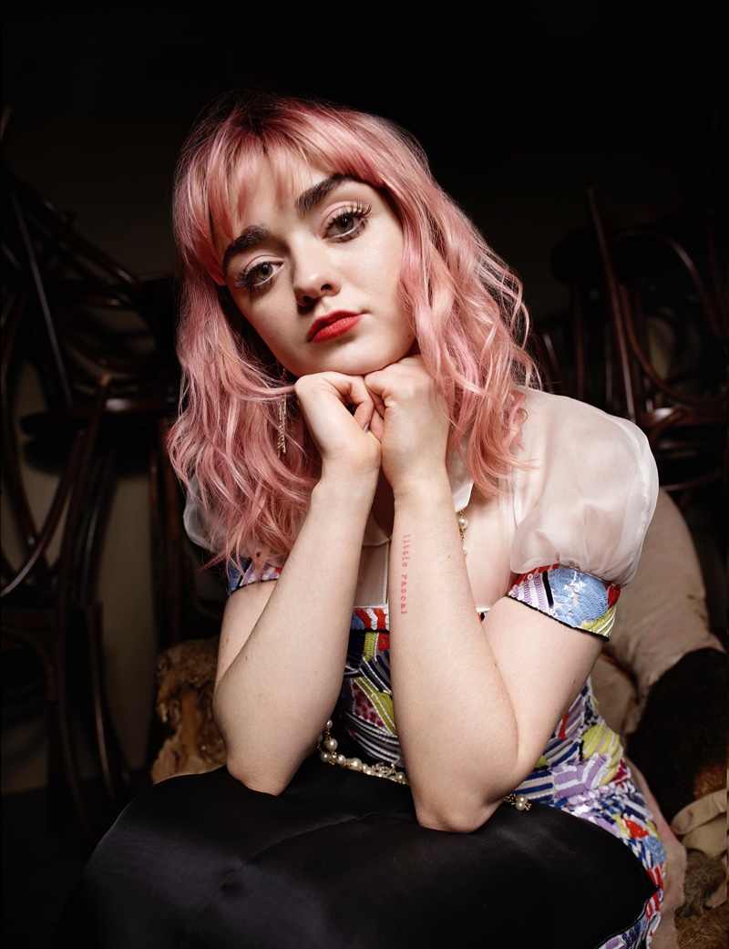 Showing off her pink hair, Maisie Williams wears Chanel look. Photo: Rankin