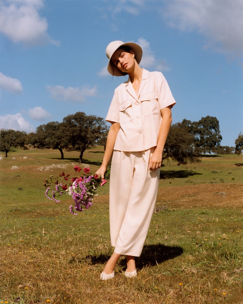 Mango Pocket Shirt, Pleat Straight Trousers, Bucket Hat and Braided Flats