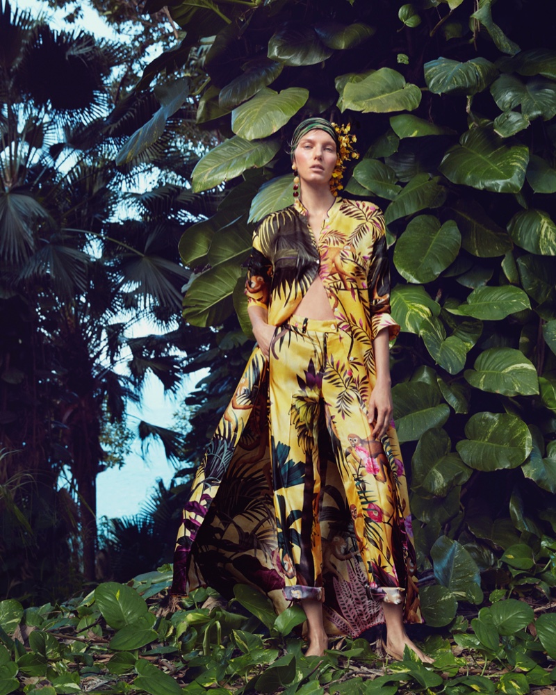 Marique Schimmel Wears Tropical Prints for How to Spend It Magazine