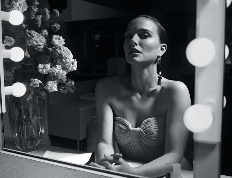 Natalie Portman wears Zac Posen top with Dior earring
