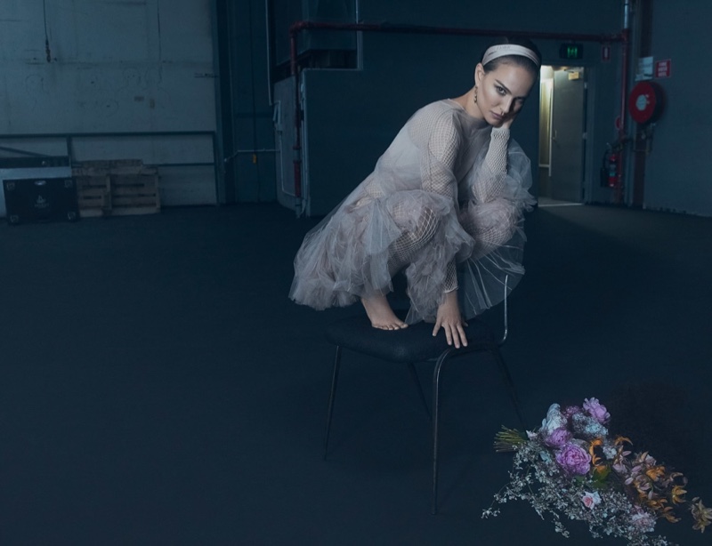 Actress Natalie Portman poses in Dior look