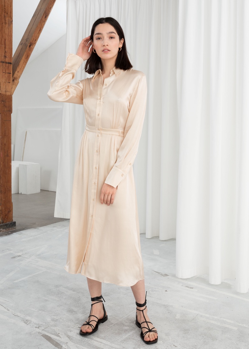 & Other Stories Belted Satin Midi Dress $119
