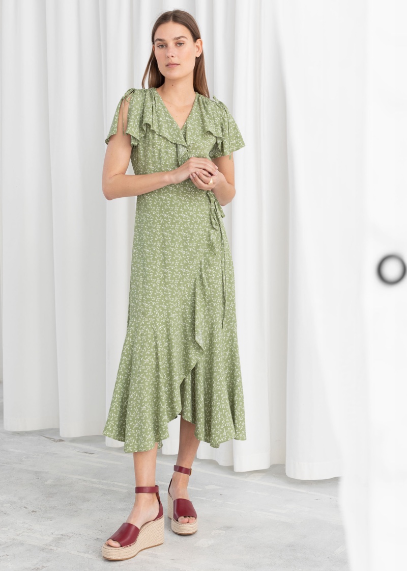 & Other Stories Floral Handkerchief Wrap Midi Dress $99