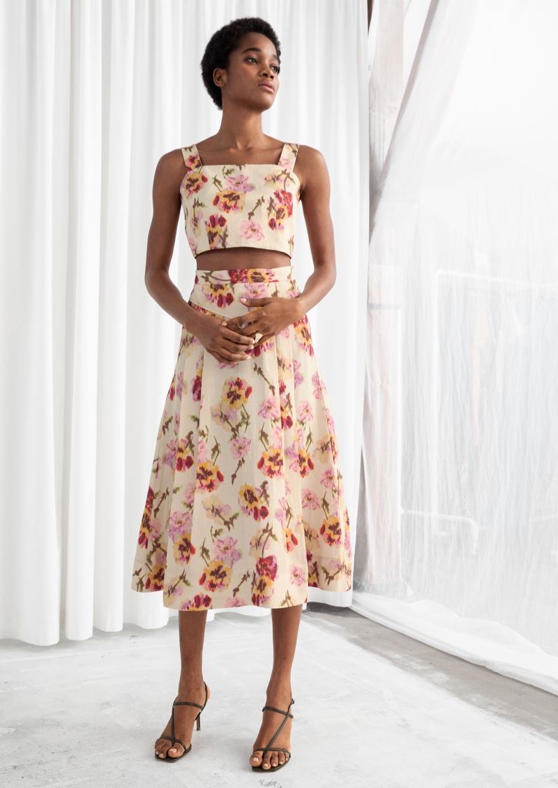 & Other Stories Floral Linen Blend Corset Top $59 and A-Line Skirt $99