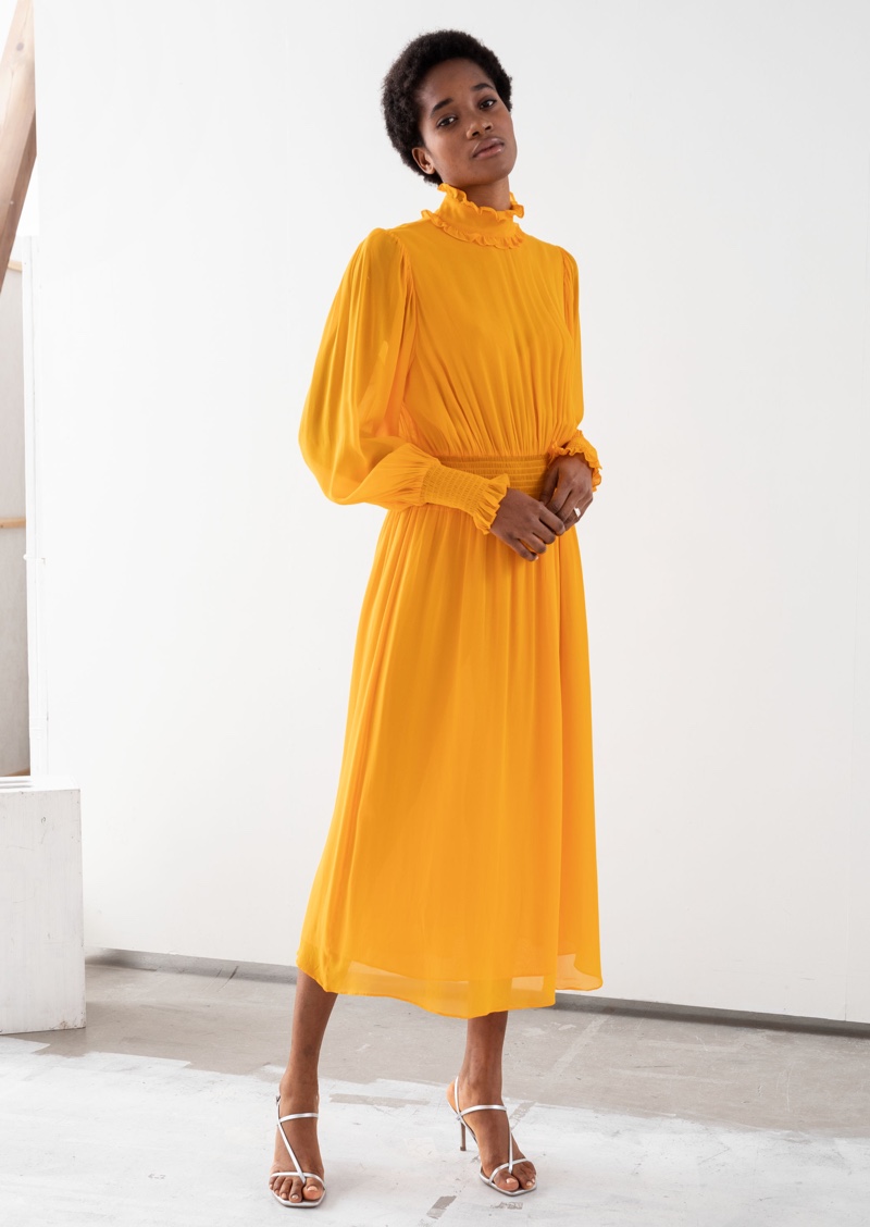 & Other Stories High Neck Ruched Midi Dress $129