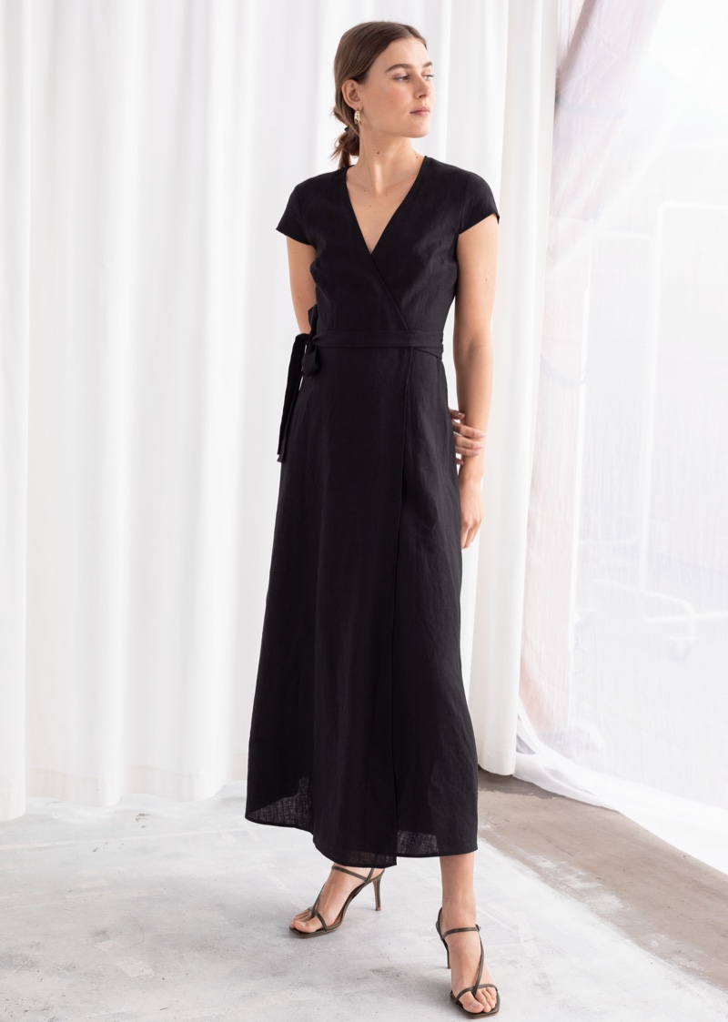 & Other Stories Linen Midi Wrap Dress $129