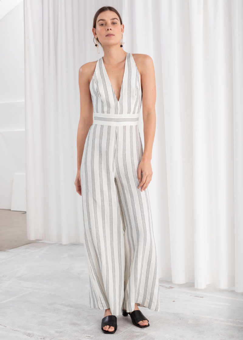 & Other Stories Plunging Linen Blend Jumpsuit $129