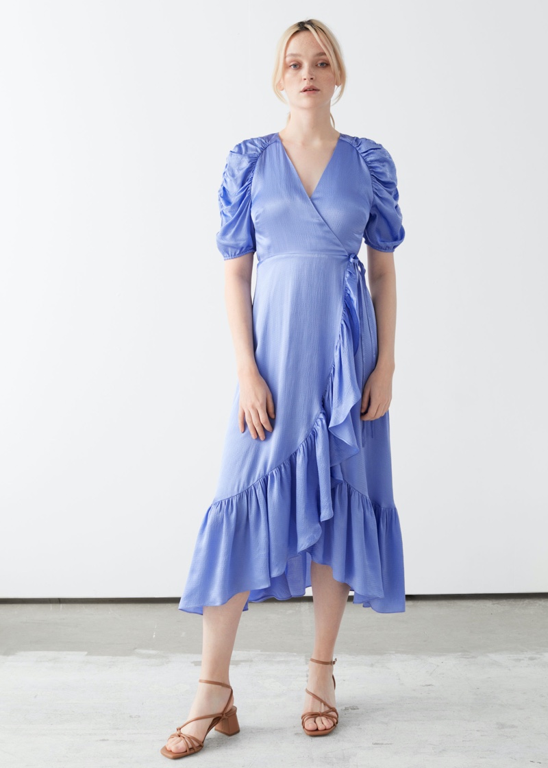 & Other Stories Puff Sleeve Wrap Midi Dress $149