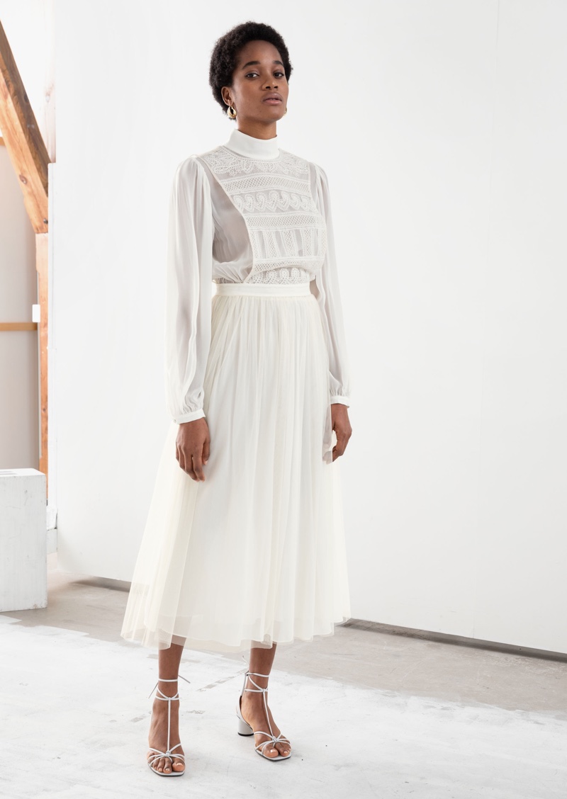 & Other Stories Recycled Polyester Lace Midi Dress $219