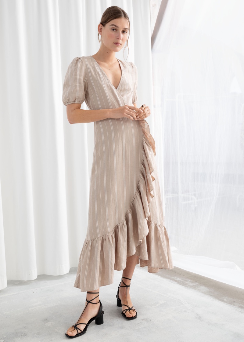 & Other Stories Ruffled Linen Wrap Midi Dress $139