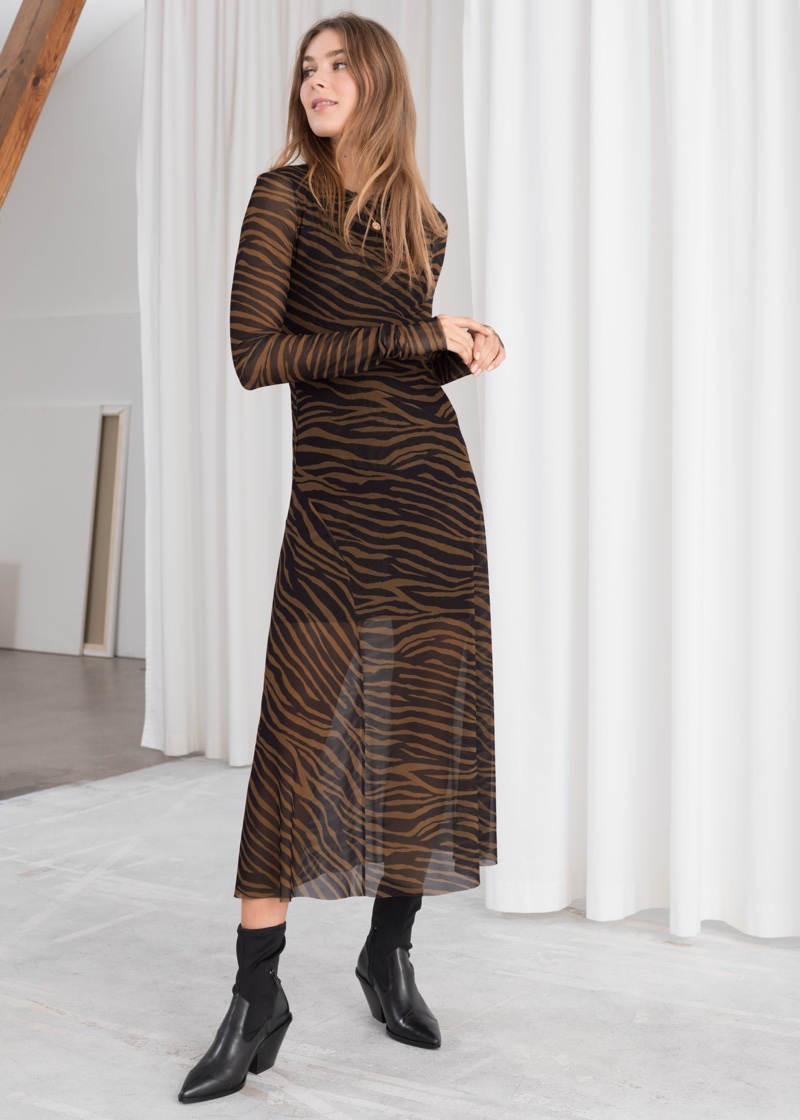 & Other Stories Sheer Zebra Midi Dress $89