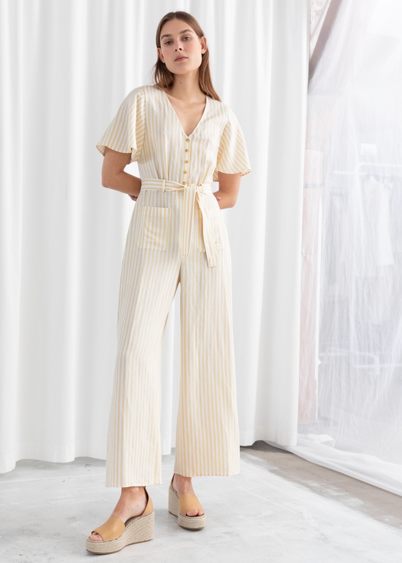 & Other Stories Striped Linen Blend Jumpsuit $99