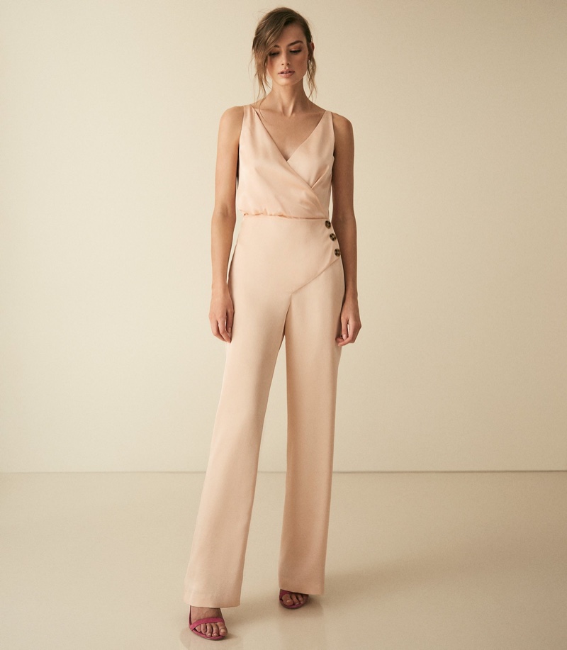 REISS Antonia Button Detail Jumpsuit in Gold $425