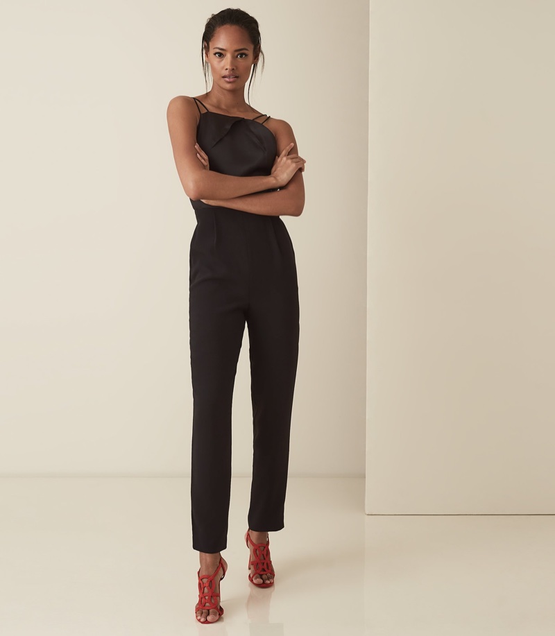 REISS Rosalie Strappy Cross Back Jumpsuit in Black $425