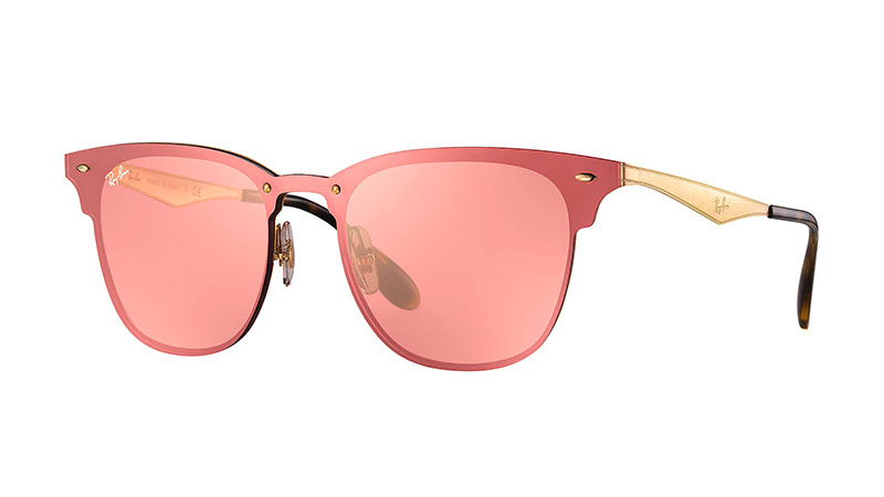 Ray-Ban Blaze Clubmaster Sunglasses in Gold with Pink Mirror Lenses $198