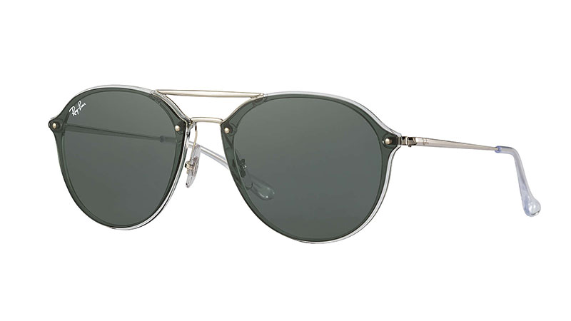 Ray-Ban Blaze Double Bridge Sunglasses in Transparent/Silver with Green Classic Lenses $173