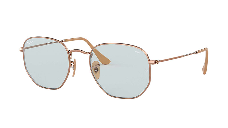 Ray-Ban Hexagonal Evolve Sunglasses in Copper with Light Blue Photocromic Lenses $183