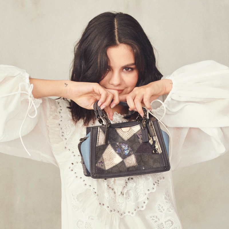 Selena Gomez shows off Coach's patchwork inspired designs