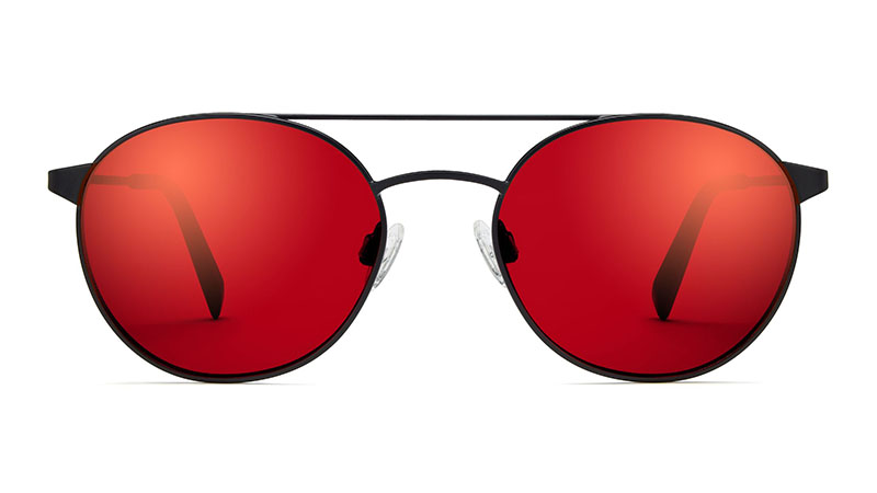 Warby Parker Fisher Sunglasses in Brushed Ink with Mirrored Crimson Lenses $145