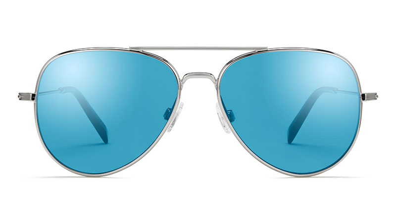 Warby Parker Raider Sunglasses in Silver Mirrored with Light Blue Lenses $145