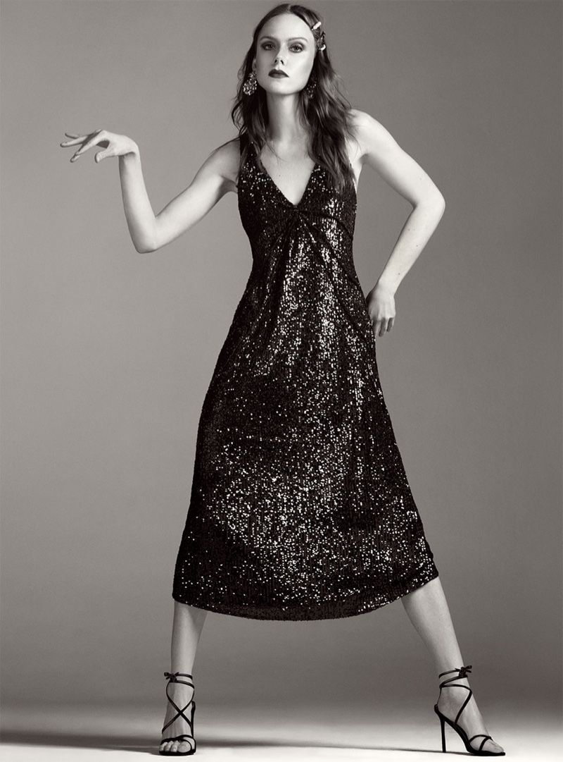 Zara Sequin Dress with Seam Detail and Pearl & Jewel Hair Clips