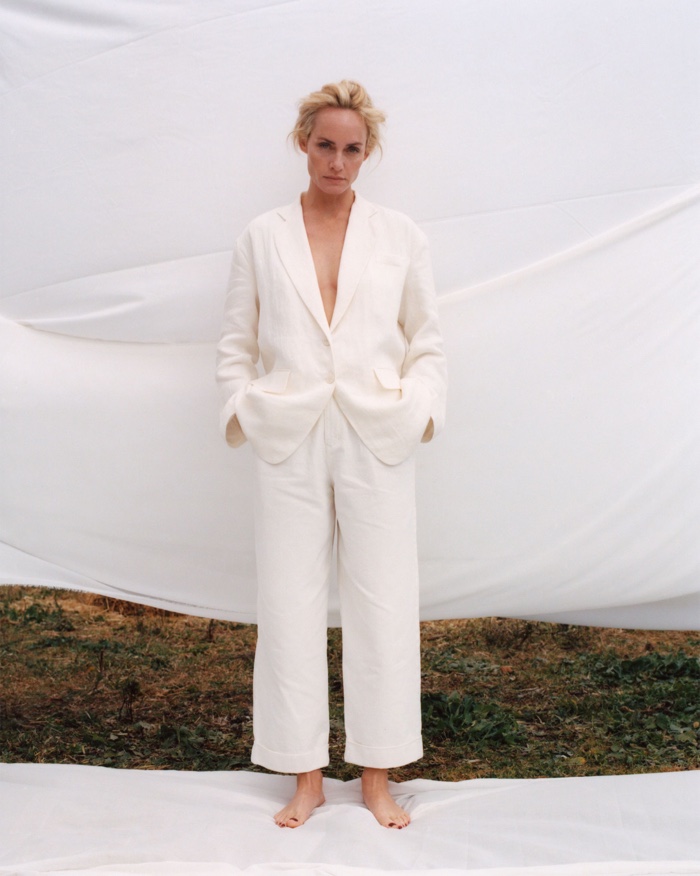 Suiting up, Amber Valletta wears Zara oversized linen jacket and magnum pant jeans