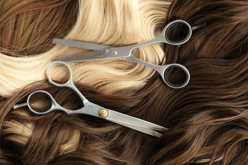 Brunette Blonde Hair Texture Scissors