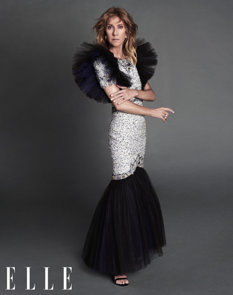 Celine Dion sparkles in Chanel Haute Couture gown with Chanel ring and René Caovilla sandals