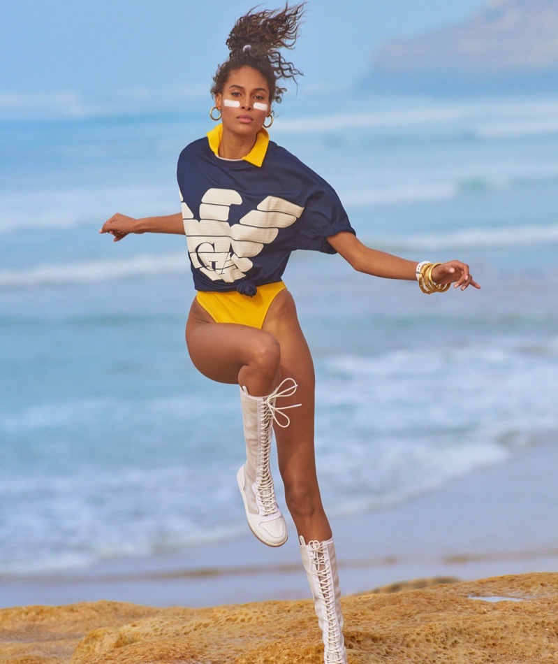 Cindy Bruna Gets Sporty Glam on the Beach for Vogue Japan