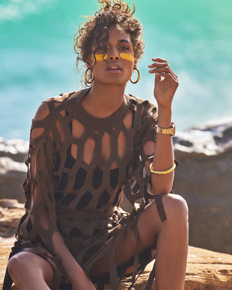 Cindy Bruna Gets Sporty Glam on the Beach for Vogue Japan