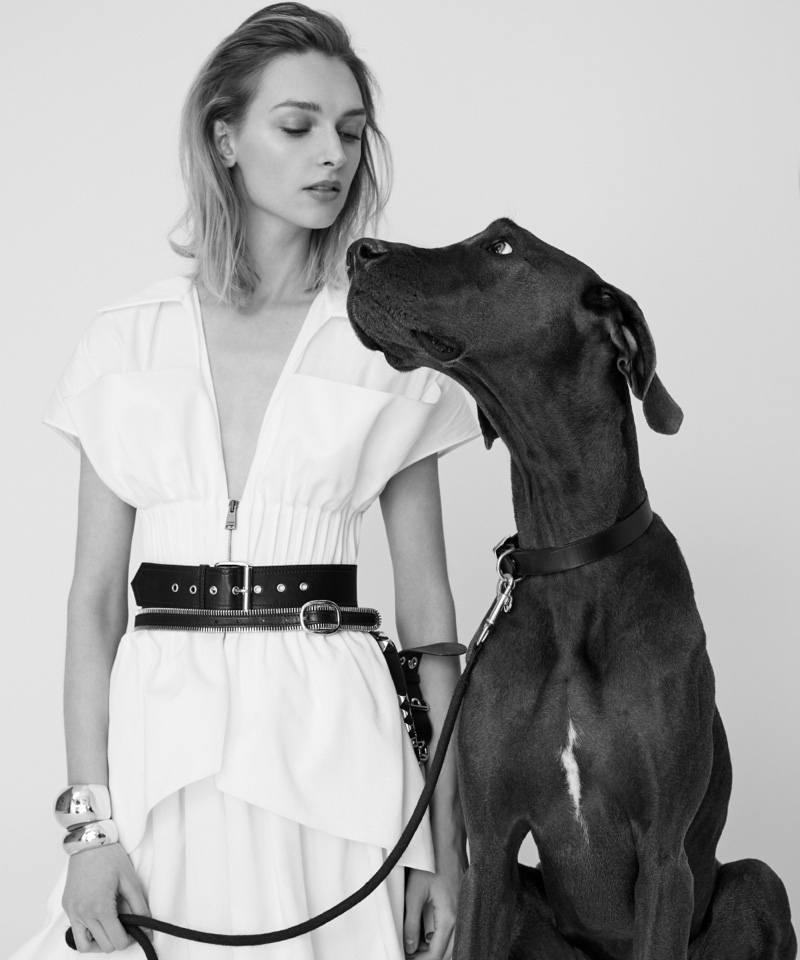 Daga Ziober Models Alongside Stylish Canines for Modern Luxury