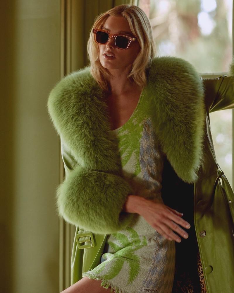 Dressed in green, Elsa Hosk stars in Chimi Eyewear campaign