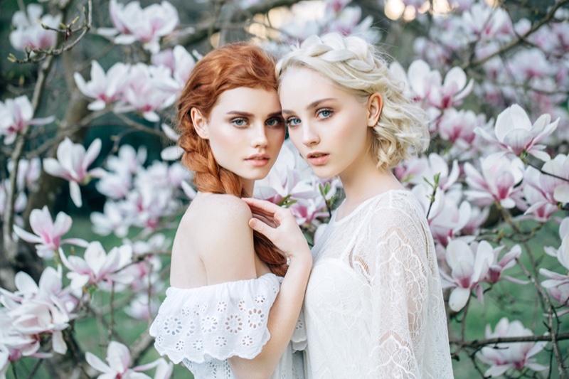 Redhead and Blonde Model Flowers