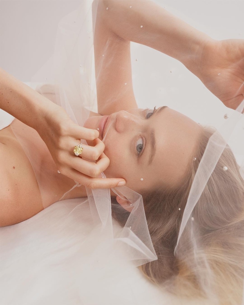 Posing with a veil, Gemma Ward fronts Hardy Brothers Jewellers Wedding 2019 collection