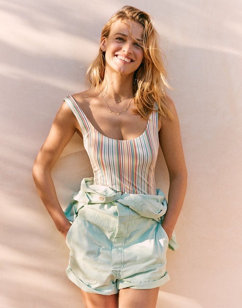 Madewell Second Wave Tank One-Piece Swimsuit $75 and Denim Coverall Romper $138