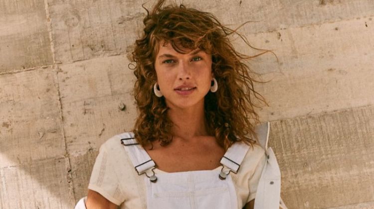 Madewell Pinyon Short Overalls $118, The Oversized Jean Jacket $128 and Pointelle Ribbed Tee $39.50