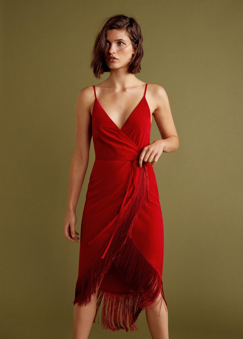 Dressed in red, Julia Van Os wears Mango Gala collection