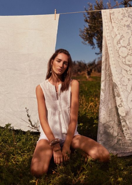 Josephine le Tutor Models Mango's White Summer Fashions Mango taps Josephine le Tutour for Summer Romance 2019 trend guide