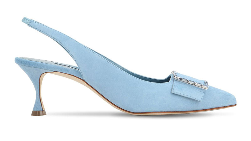 Manolo Blahnik x LVR Exclusive Dolores Suede Pumps in Light Blue $925