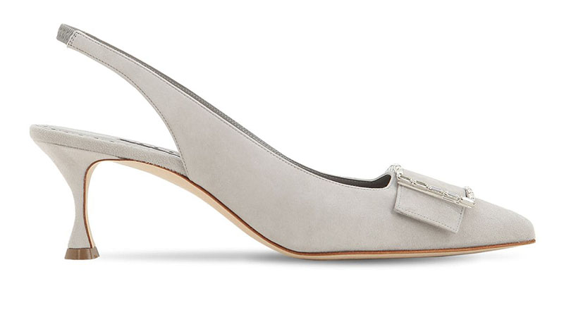 Manolo Blahnik x LVR Exclusive Dolores Suede Pumps in Pearl Grey $925