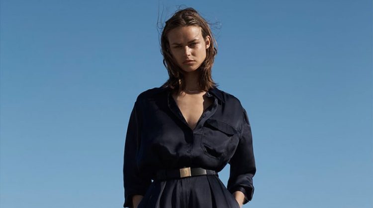 Model Birgit Kos poses in Massimo Dutti Volume II Limited Edition Collection