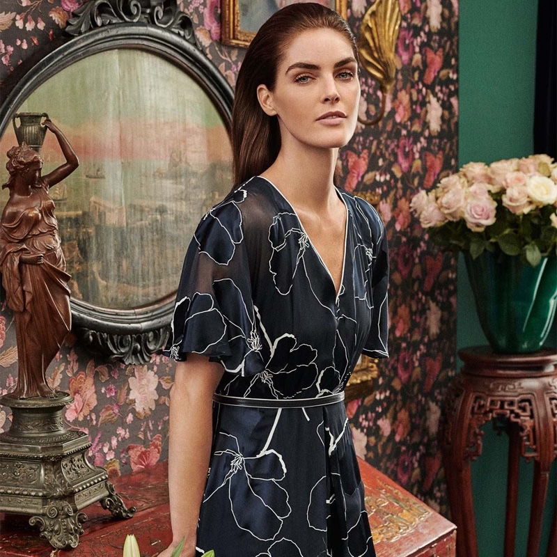 Model Hilary Rhoda wears Max Mara dress