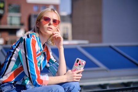 One Accessory You Can’t Do Without Model Striped Shirt Sunglasses Phone Case