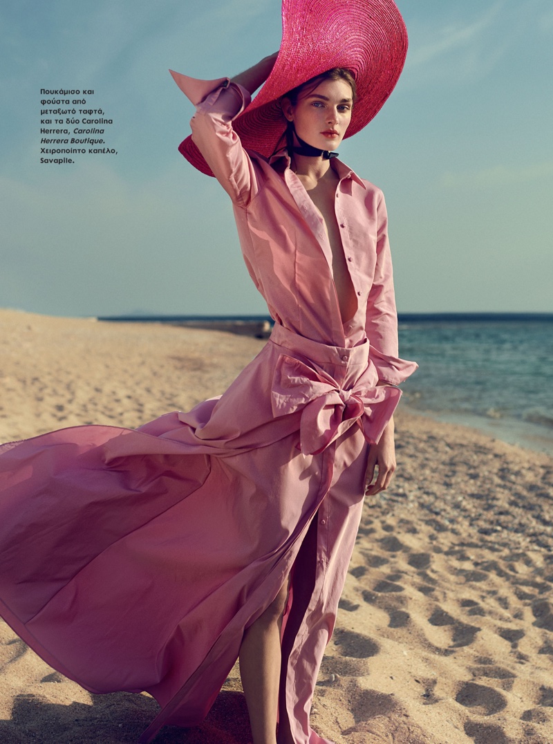 Nastya Abramova Wears Glam Beach Looks for ELLE Greece