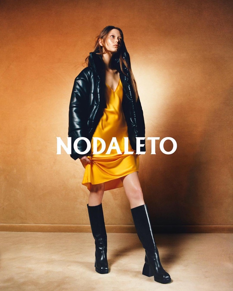 Wearing boots, Sara Grace Wallerstedt front Nodaleto campaign