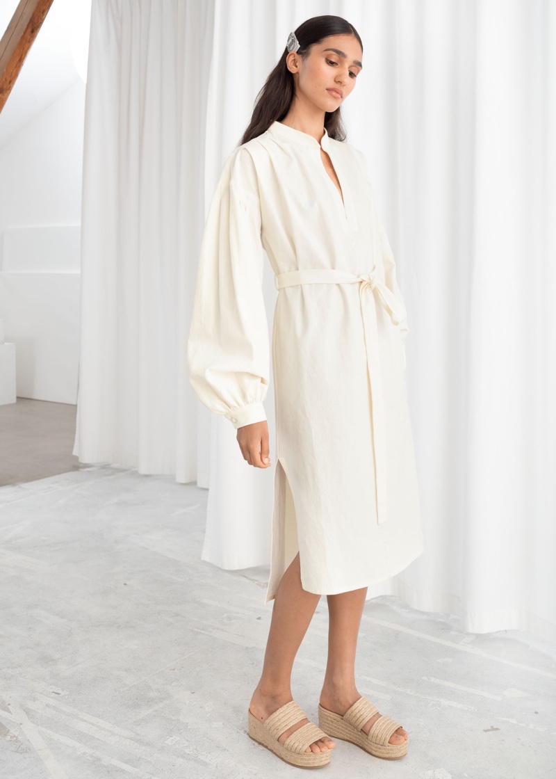 & Other Stories Belted Cotton Linen Midi Dress $99