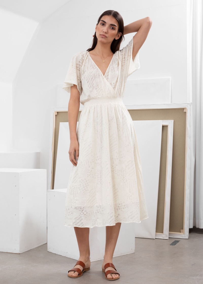 & Other Stories Cotton Blend Coffee Bean Print Midi Dress $89
